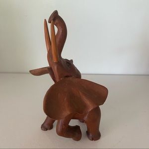 Hand-carved Vintage Wood Trunk Up Elephant Sculpture